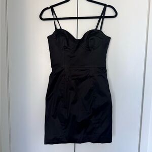 Babaton Black Satin Bustier Mini Dress